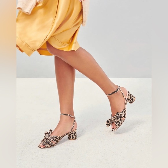 Loeffler Randall Dahlia Black & Tan Leopard Pleated Bow Block Heel, 8.5 - Picture 1 of 10